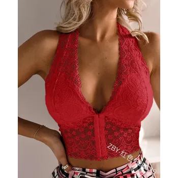 Krajkový top s hlubokým výstřihem Barva: Červená, Velikost: S