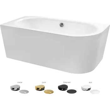 Vana Besco Avita A-line volně stojící akrylátová vana se sifonem, napouštění přes přepad, bílý lesk Délka vany: 160cm, Orientace: Levá