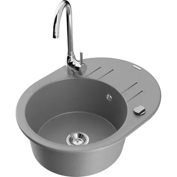 Granitový dřez MEXEN/S - Kevin granitový dřez s odkapávačem včetně baterie Telma, šedá 6517-71-670200-00