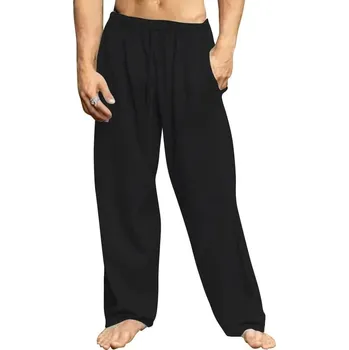 Pánské kalhoty Pánské lněné kalhoty volného střihu Barva: Černá, Velikost: L