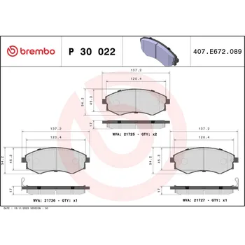 Brzdová destička Sada brzdových destiček, kotoučová brzda BREMBO P 30 022