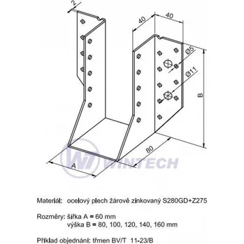 Tesařské kování Třmen vnější 11-24/125 BV/T 70x125, ZAR, 1 ks TDBCA70125B