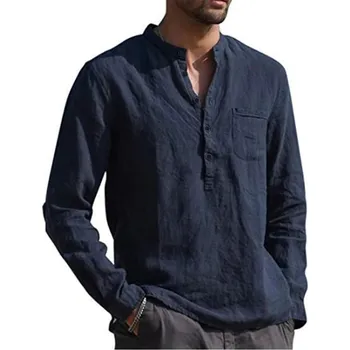 Pánská košile lněného typu Barva: Tmavě Modrá, Velikost: 3XL