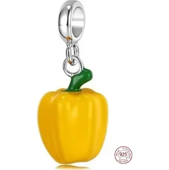 Přívěsek Charm Sterlingové stříbro 925 Paprika žlutá, přívěsek na náramek jídlo