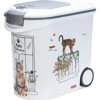 box na krmivo Curver zásobník na suché krmivo o objemu 35 l do 12 kg s designem balkonu kočka