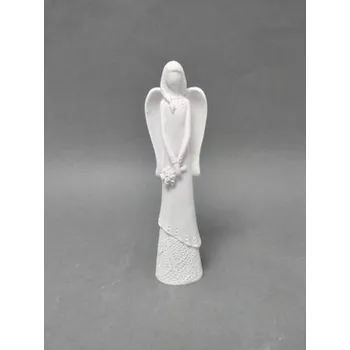 Vánoce Anděl bílý s květinou 15cm