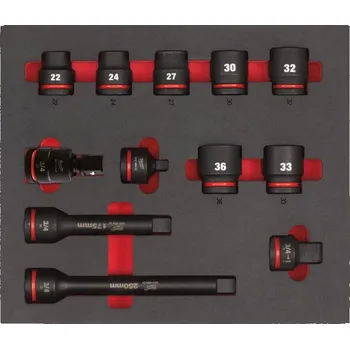 Pěnová vložka se sadou krátkých průmyslových hlavic 3/4" MILWAUKEE – 12ks