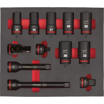 Pěnová vložka se sadou dlouhých průmyslových hlavic 3/4" MILWAUKEE – 12ks