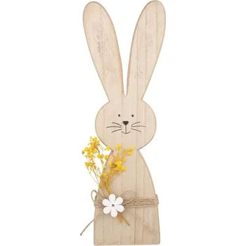 Velikonoční dekorace Zajíc dřevěný s kytkou na postavení 8 x 30 cm