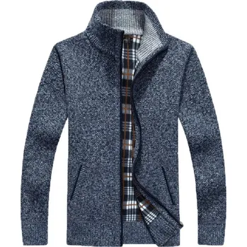 Pánský svetr Pánský cardigan na zip s kostkovanou podšívkou Barva: Modrá, Velikost: S