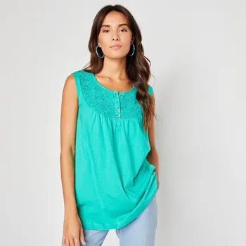 Dámské tričko Tunikový top s macramé zelená 34/40
