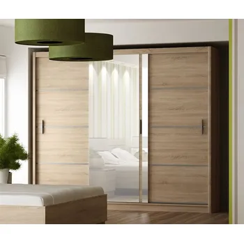 Šatní skříň Šatní skříň s posuvnými dveřmi SARON 250, dub sonoma +možnost VÝNOSU + 4x OVĚŘENO zákazníky + vyzvednutí ZDARMA