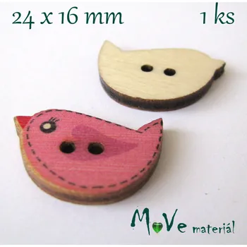 Knoflík Knoflík dřevěný ptáček 24x16mm, 1ks, růžový