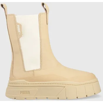 Dámská zimní obuv Kožené kotníkové boty Puma Mayze Stack Chelsea Wns dámské, hnědá barva, na platformě, 386272-01, 40, 80X
