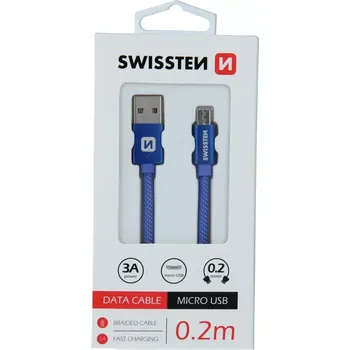 Datový kabel Swissten textilní datový kabel Usb / Micro Usb 0,2 M Modrý 8595217458055