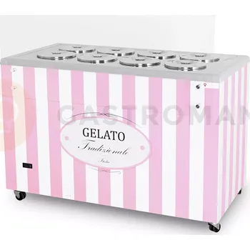 Zmrzlina Distributor zmrzliny, vitrína na zmrzlinu, konzervátor, retro, 8 tub, okrouhlé nádoby na zmrzlinu (kyvety), 1283x670x895 mm, bílo-růžový | RESTO QUALITY, GELATO POZETTI 8 PINK
