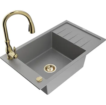 Granitový dřez MEXEN/S - Elias Elias granitový dřez 1-miska s odkapávačem včetně baterie Savita, šedá 6511-71-672601-50