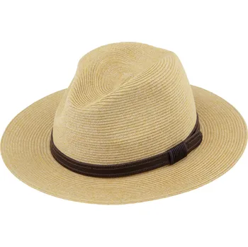 Klobouk Fiebig - Headwear since 1903 Letní Fedora klobouk s koženým páskem - Fiebig Beige Velikost: 55 cm (S)
