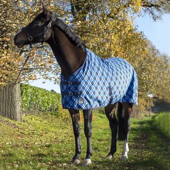 Deka pro koně Deka fleece HKM káro kříž.zapínaní, 125 cm - Modrá - Žlutá
