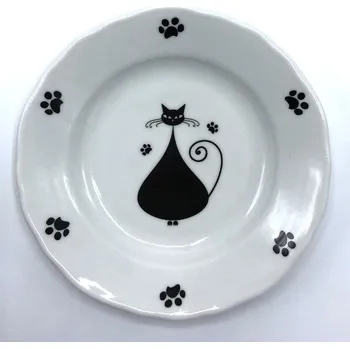 Stolování Porcelánový talířek Černé kočky IV, 13 cm (Dezertní talíř s kočkou, kočka)
