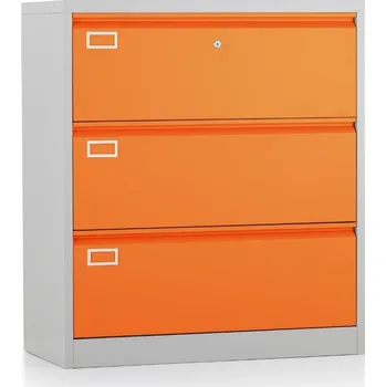 Kartotéka Dvouřadá kovová kartotéka A4 - 3 zásuvky, 90 x 45 x 102 cm, cylindrický zámek, oranžová - ral 2004