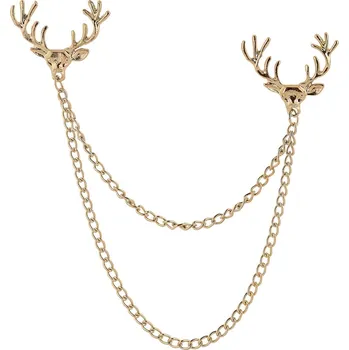 Náhrdelník Řetízek na límeček se dvěma jeleními hlavami ve zlaté barvě - Warren Asher