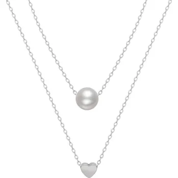 Náhrdelník B-TOP Dvojitý nerezový náhrdelník s přívěskem Srdce a Perly