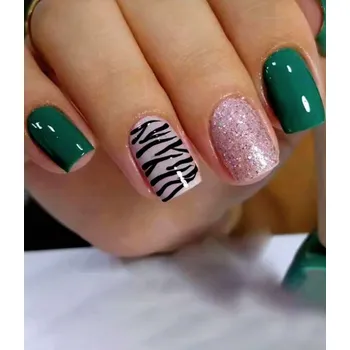 Párty umělé nehty - Zelená, zebrra