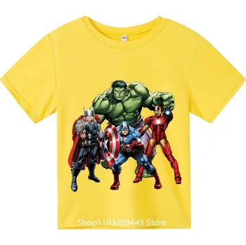 Dívčí tričko Marvel a DC Dětská bavlněná trika s hrdiny Avengers Barva: Žlutá, Velikost: 160/13-14 let