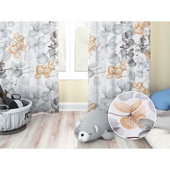 ubrus Dětský bavlněný závěs Sandra SA-367 Šedo-oranžové květy na bílém 140x150 cm