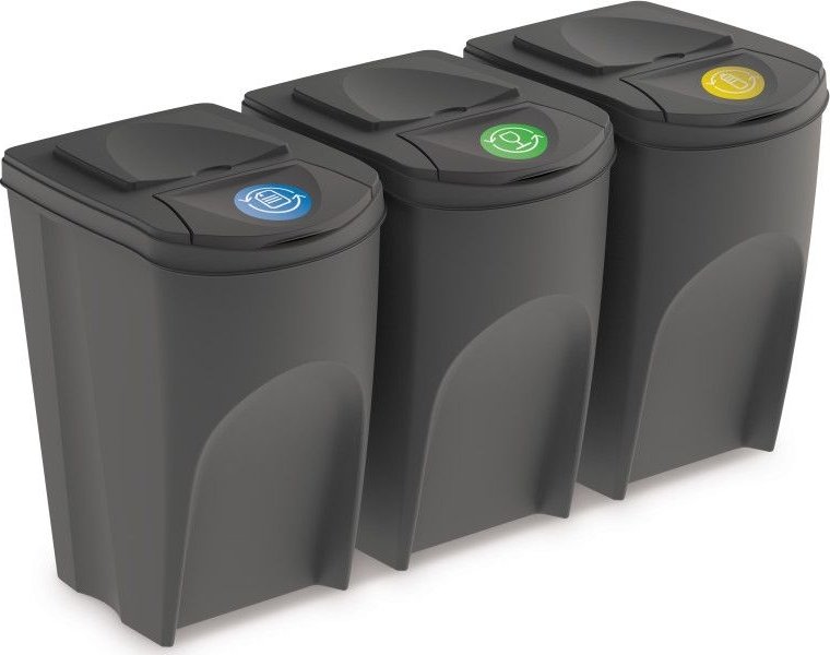 Set košů na tříděný odpad, 3 x 35 l, šedá