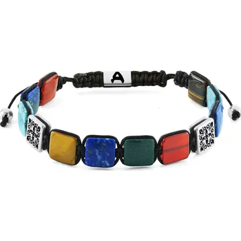 Náramek Elysian | Plochý náramek stříbrné barvy s&nbsp;korálky z&nbsp;barevných přírodních kamenů - Arkai