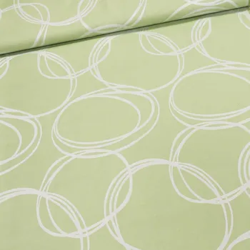 Dekorační závěs, krémové kruhy na zelené, šířka 140cm (látka v metráži)