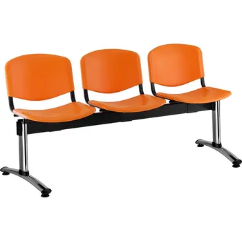Plastová lavice ISO, 3-sedák - chromované nohy, oranžová