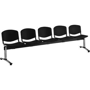 Plastová lavice ISO, 5-sedák - chromované nohy, černá