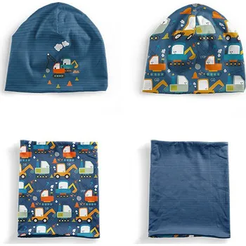 Panel se střihem M funkční úplet set čepice a nákrčník bagr modrý