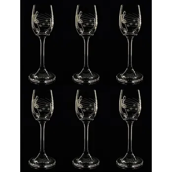 Sklenice sklenice na likér 6ks lara 65ml s rytinou not - ručně ryté (broušené)