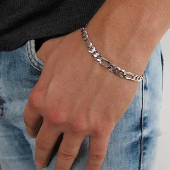 Náramek Masivní stříbrný náramek FIGARO 6mm 23cm Rhodium 7,40g Stříbro 925/1000