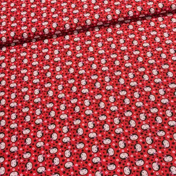 Bavlněné plátno dětské LGB 738001 hlavičky berušek na červené s puntíky 1,5/1 m