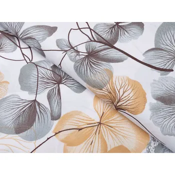 Bavlněná látka/plátno Sandra SA-367 Šedo-oranžové květy na bílém - šířka 145 cm