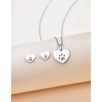 Souprava šperků Souprava z chirurgické oceli, tlapky v srdci, stříbrné barvy