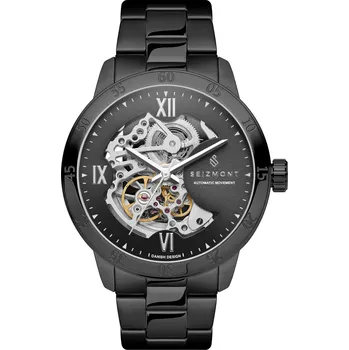 Hodinky Dante II | Černé skeletové hodinky se strojkem ve stříbrné barvě - Seizmont