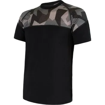 SENSOR MERINO IMPRESS pánské triko kr. rukáv černá/camo - L