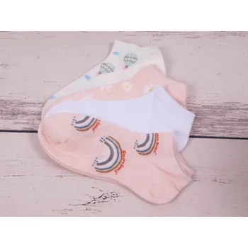 Dámské ponožky CNB BERLIN SADA 4 PÁRY ponožky DE 36341D bílé s balony růžové kvítky růžová duha bílé 4ks velikosti ponožek: 23-25 (EUR vel. 35-38)