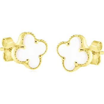 Náušnice GEMMAX Zlaté peckové náušnice Čtyřlístky s bílým onyxem ve stylu Vintage - mini – zlatý šperk ryzosti 585/1000 v Dárkovém balení s Certifikátem GLEYD-41361