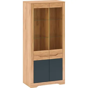 Komoda Vitrína H, dub craft zlatý/grafit šedá, FIDEL