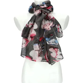 Šála Dámský letní barevný šátek v motivu květů 180x70 cm šedá