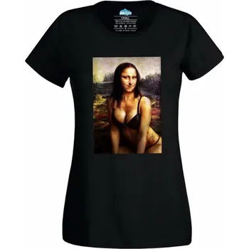 Dámské tričko Dámské tričko Svůdná Mona Lisa (Skladem XS-4XL) (Velikost: 4XL, Barva: Černá)