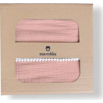 Povlečení Maceshka Mušelínové povlečení Nature s ozdobným okrajem, marsala-pompony