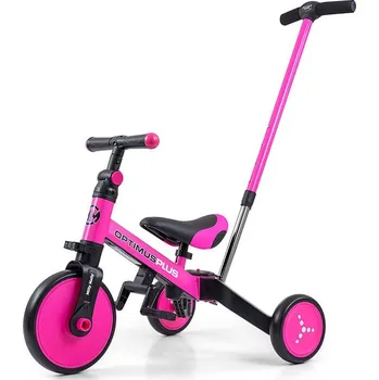 Dětská tříkolka Dětská tříkolka 4v1 Milly Mally Optimus Plus s vodící tyčí pink